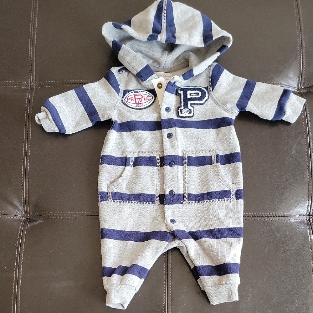 Ralph Lauren Gray and Blue Striped Baby Footie
